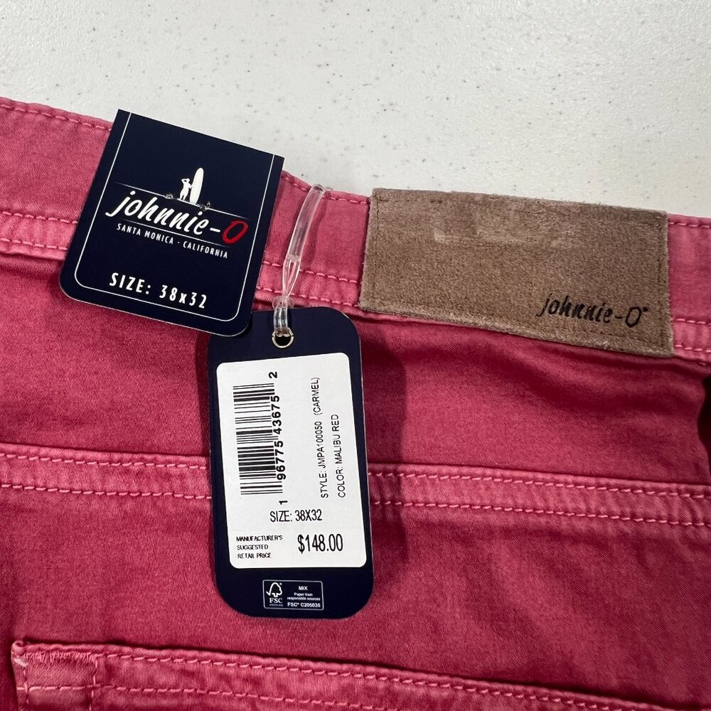 johnnie-O Carmel Sateen 5-Pocket Pants Malibu Red Size 38X32 - Picture 2 of 10